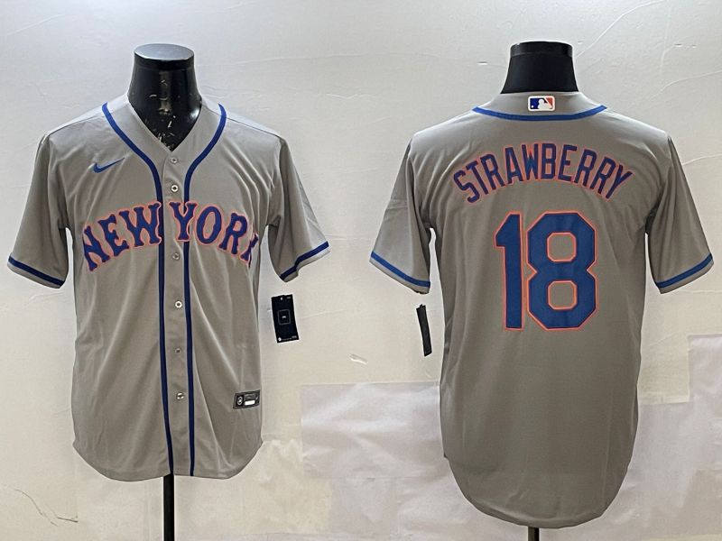 Men New York Mets 18 Strawberry Grey Game 2025 Nike MLB Jersey style 1